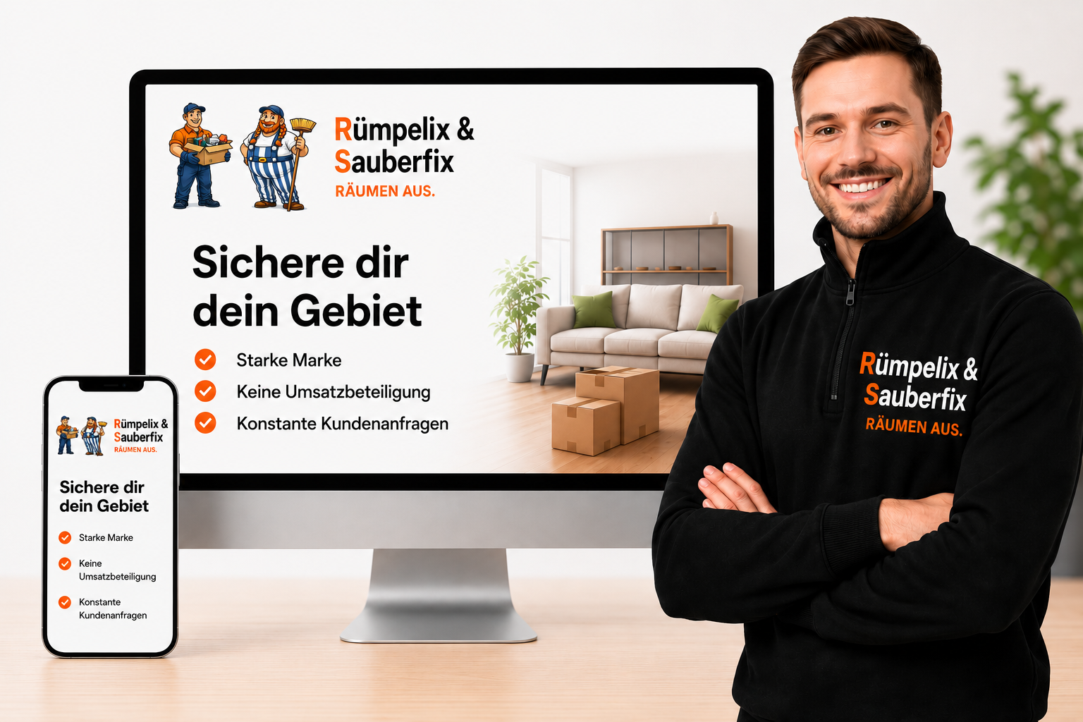 Rümpelix & Sauberfix Partner-System mit Desktop- und Handy-Ansicht